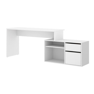 Scrivania Andor, Scrittoio multiposizione da ufficio o cameretta, Tavolo da studio angolare multiuso, 139x92h75 cm, Bianco