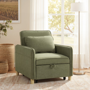 Sofá Cama de 1 Plaza 3 en 1, Sofá Cama Plegable Tapizado en Terciopelo Ecológico con Respaldo Ajustable 3 Niveles, 6 Bolsillos Laterales y Almohada, para Dormitorio, Salón, 74x85,5x82 cm Verde