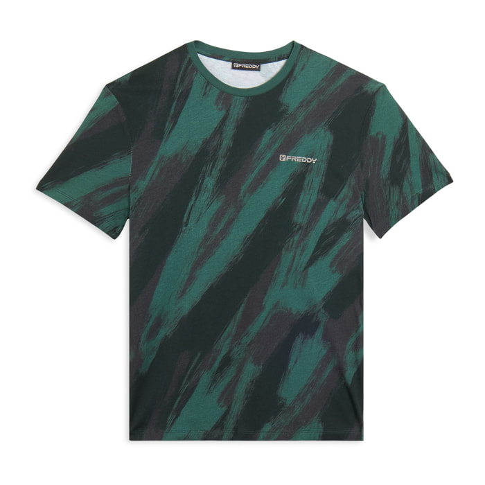 T-shirt stampata effetto pennellata in cotone