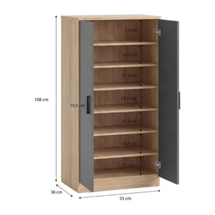 Zapatero de 2 puertas en roble canadian y gris grafito 55x108 cm Liam Roble Canadian - Gris Grafito