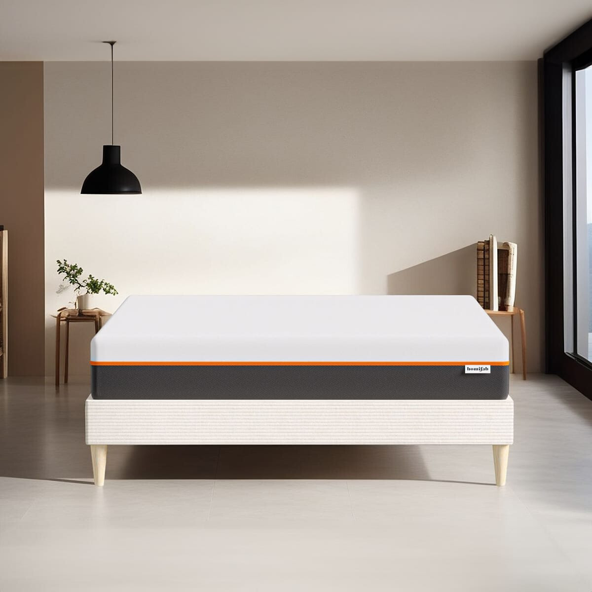 Lit en velours côtelé + Matelas mousse gel mémoire de forme - DINA & DUAL CONFORT