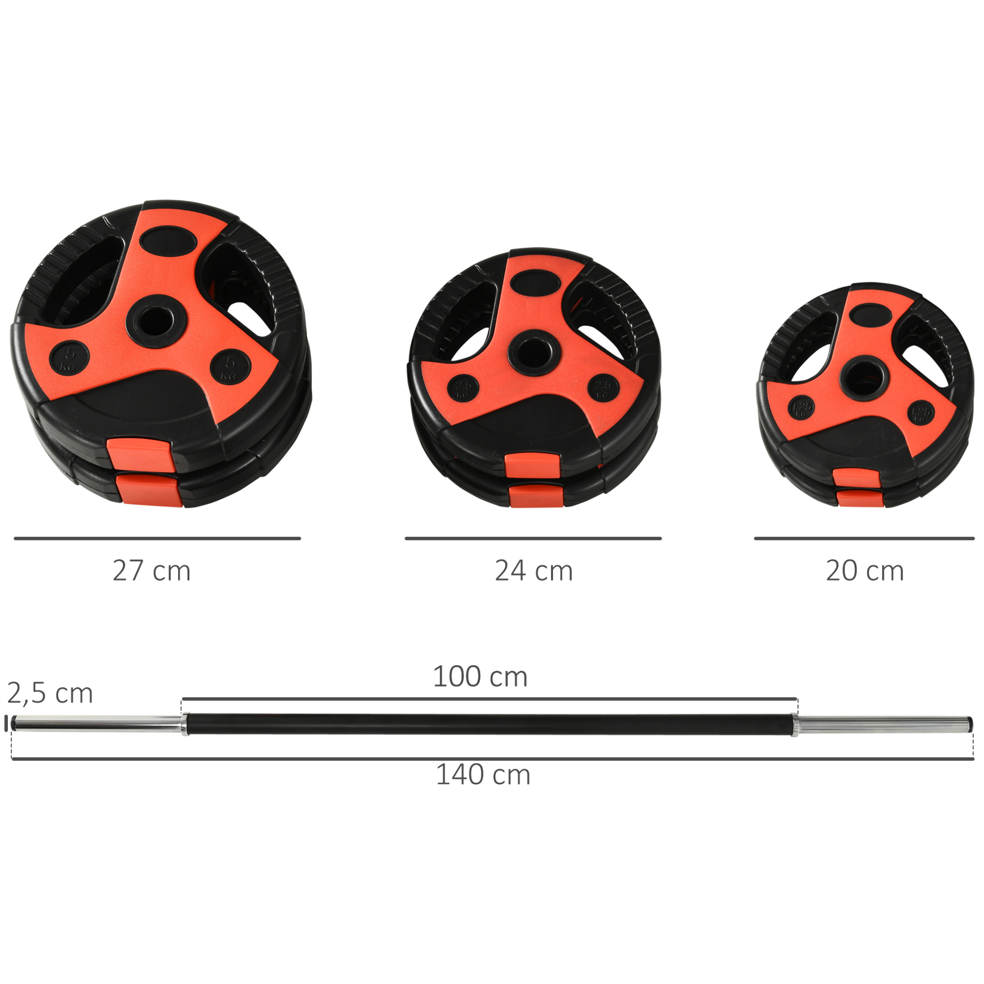 Kit pump 20 Kg - barre et poids de musculation 1,40 m 27 mm - sets de barre de musculation - noir rouge