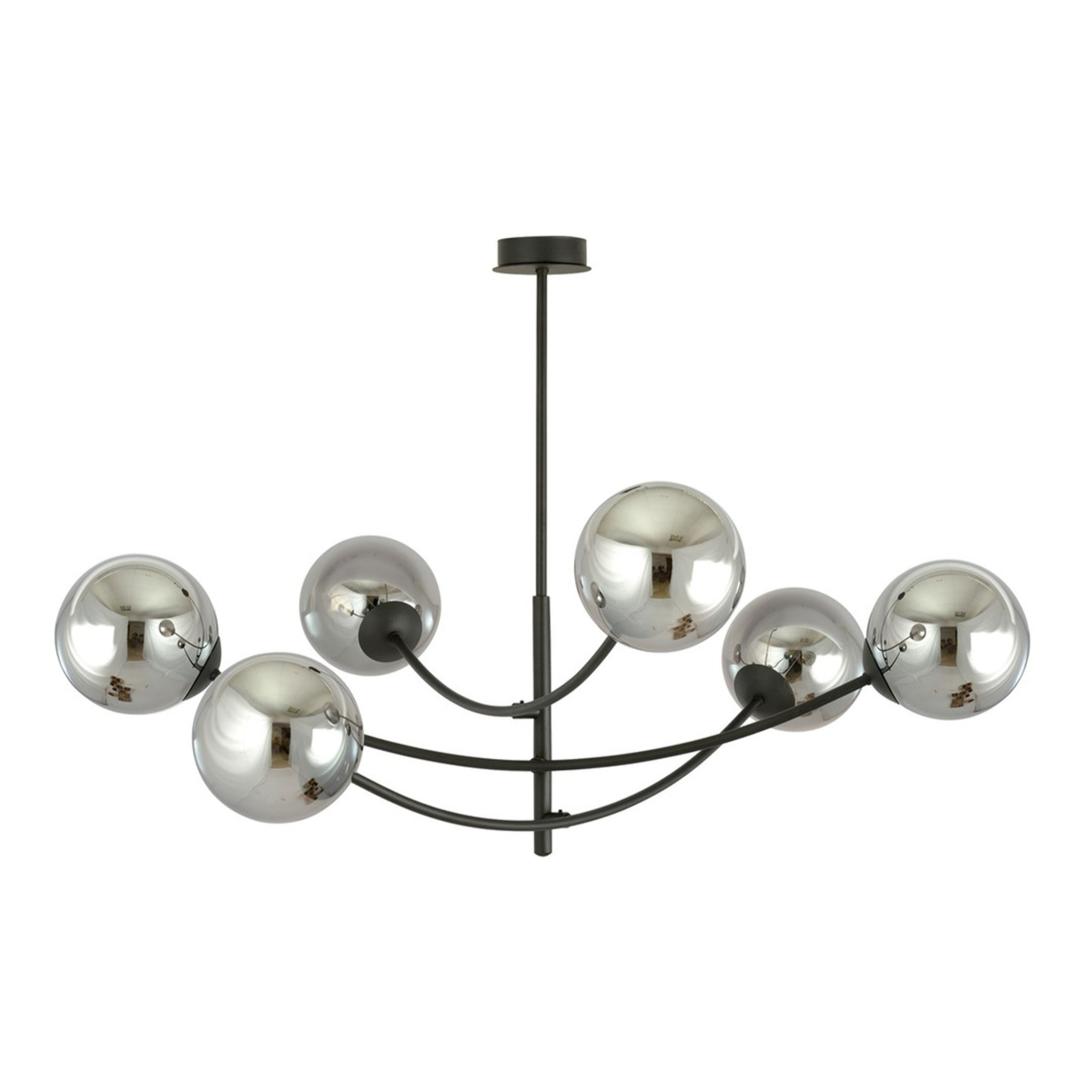 Lampada a sospensione Hunter con struttura in acciaio nero e diffusori in vetro