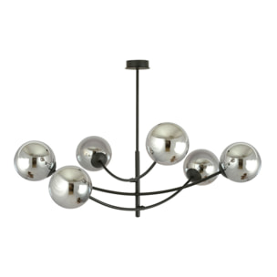 Lampada a sospensione Hunter con struttura in acciaio nero e diffusori in vetro