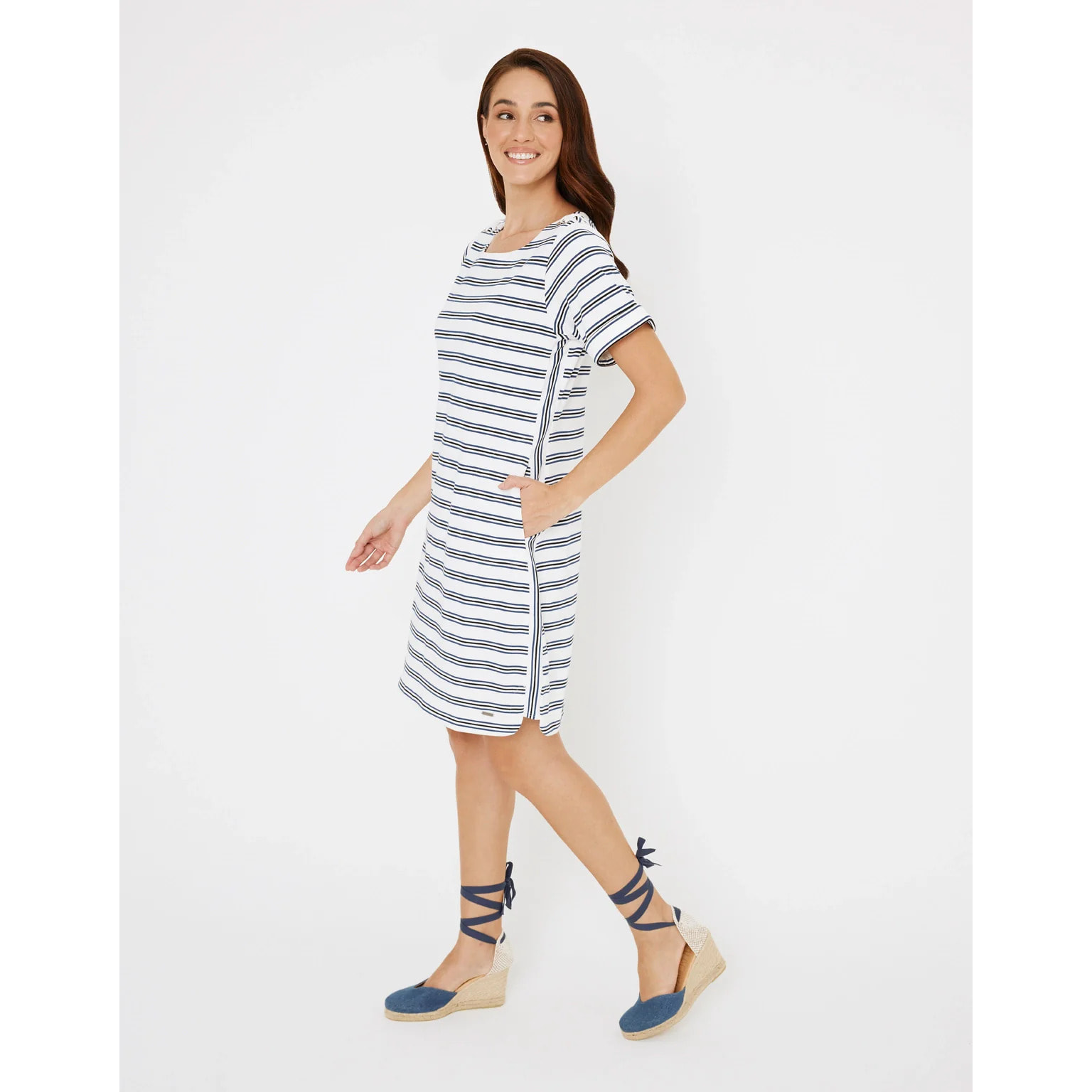Vestido Corto Rayas Blanco - Marini