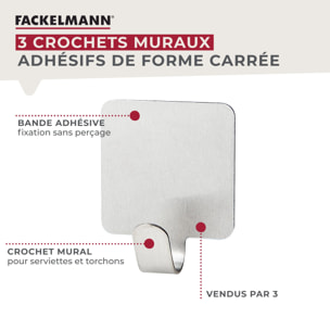 Ensemble de 6 crochets adhésifs carrés en acier inoxydable Fackelmann Tecno