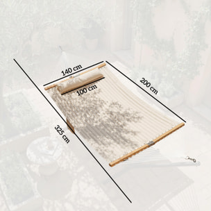Hamaca Acolchada, Hamaca de Jardín Portátil con Almohada Desmontable, Bolsillo para Revistas, Barras Curvadas de Madera, Carga 200 kg, para Patio, Terraza, 325x140 cm, Crema