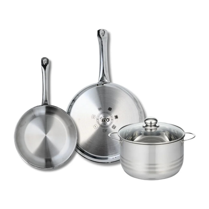 Ensemble de 2 Poêles de cuisson 24 et 28 cm et 1 faitout 20 cm Elo Profi Brillant