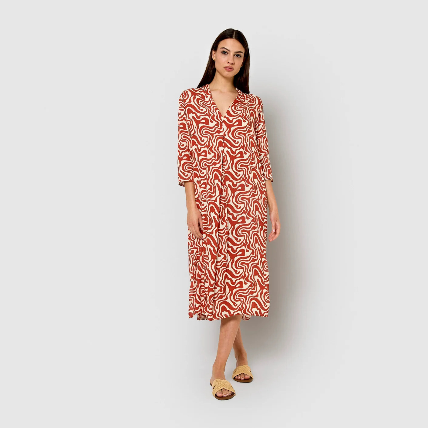 Vestido midi bambula detalles plisados iratia teja