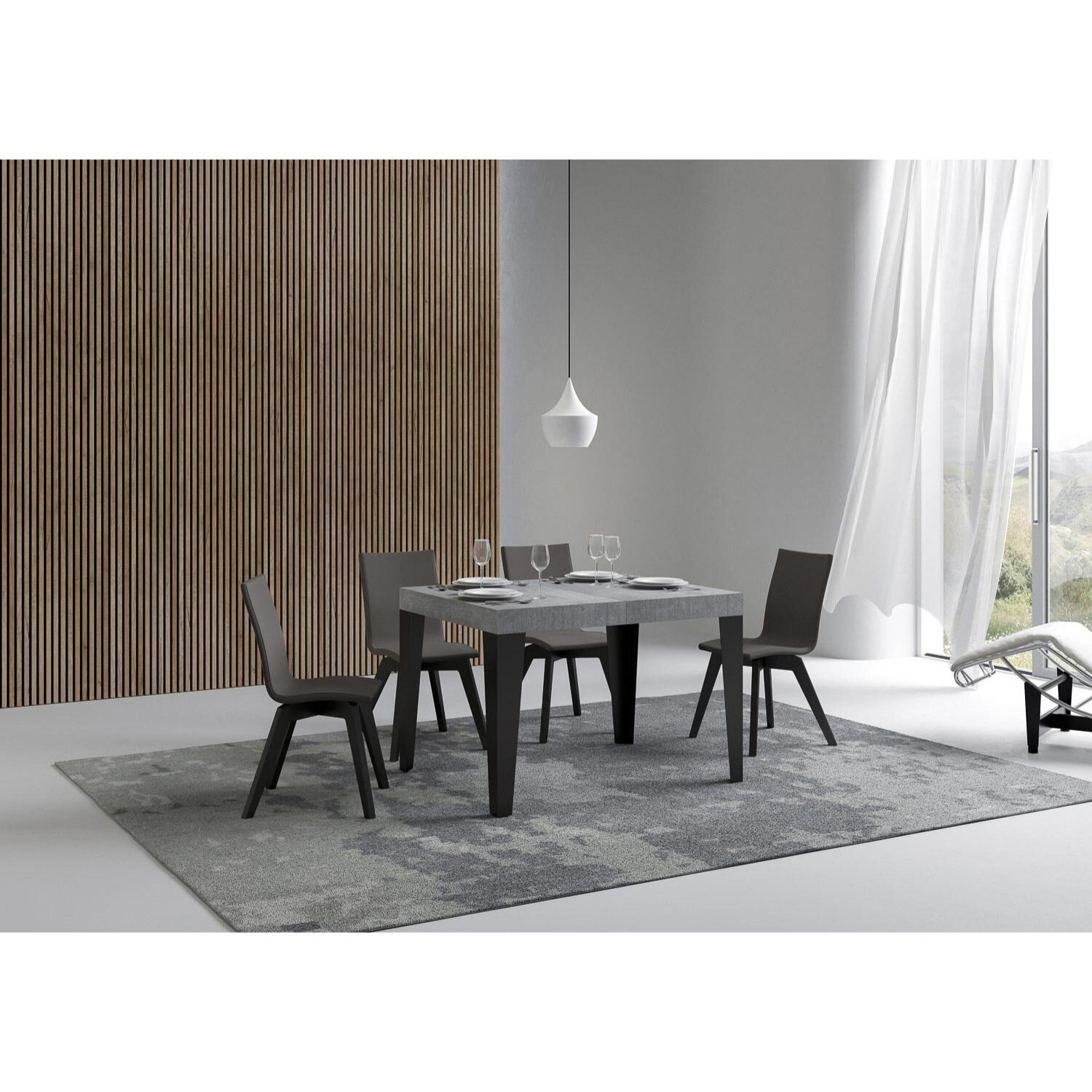 Table extensible 70x110/194 cm Flame Gris Béton cadre Anthracite