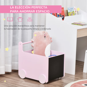 Caja de Almacenamiento de Juguetes Infantil con Ruedas Asa y 2 Pizarras de Escritura Baúl de Almacenaje para Habitación de Niños Guardería Sala de Juegos 47x35x45,5 cm Rosa