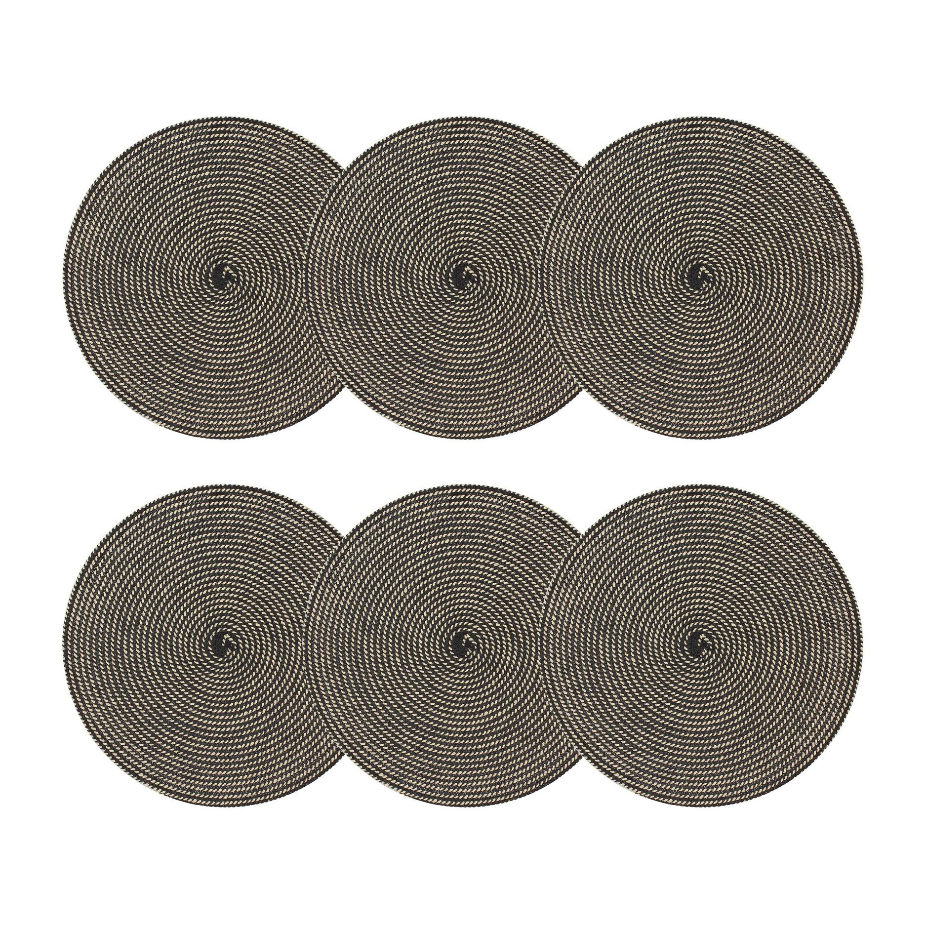 Lot de 6 sets de table rond en papier et coton noir 36cm
