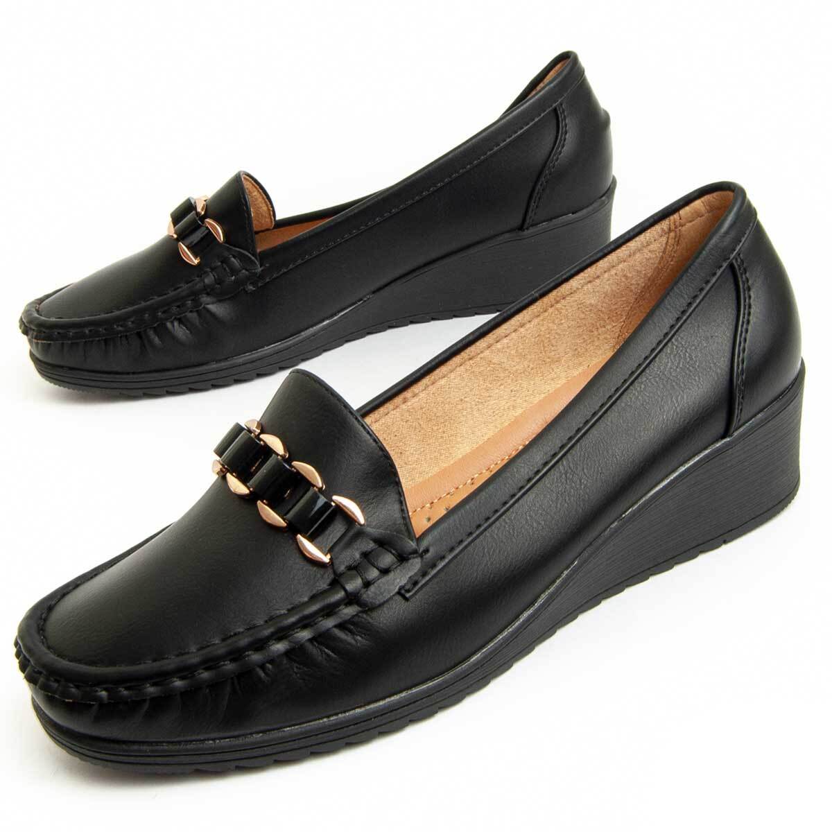 Mocasines De Cuña - Negro - Altura: 4 Cm