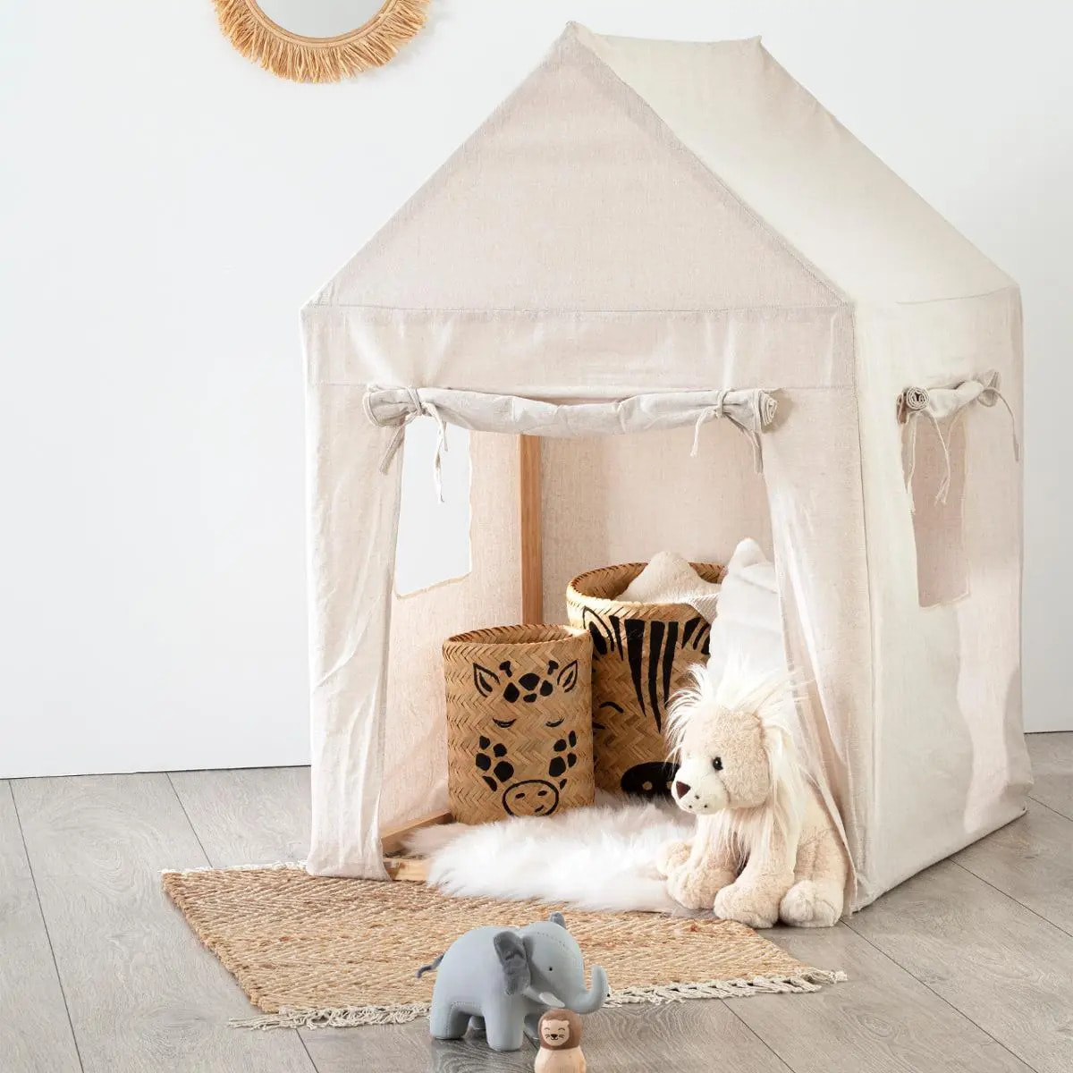 Cabane pour enfant toile Safari 77x115cm pin