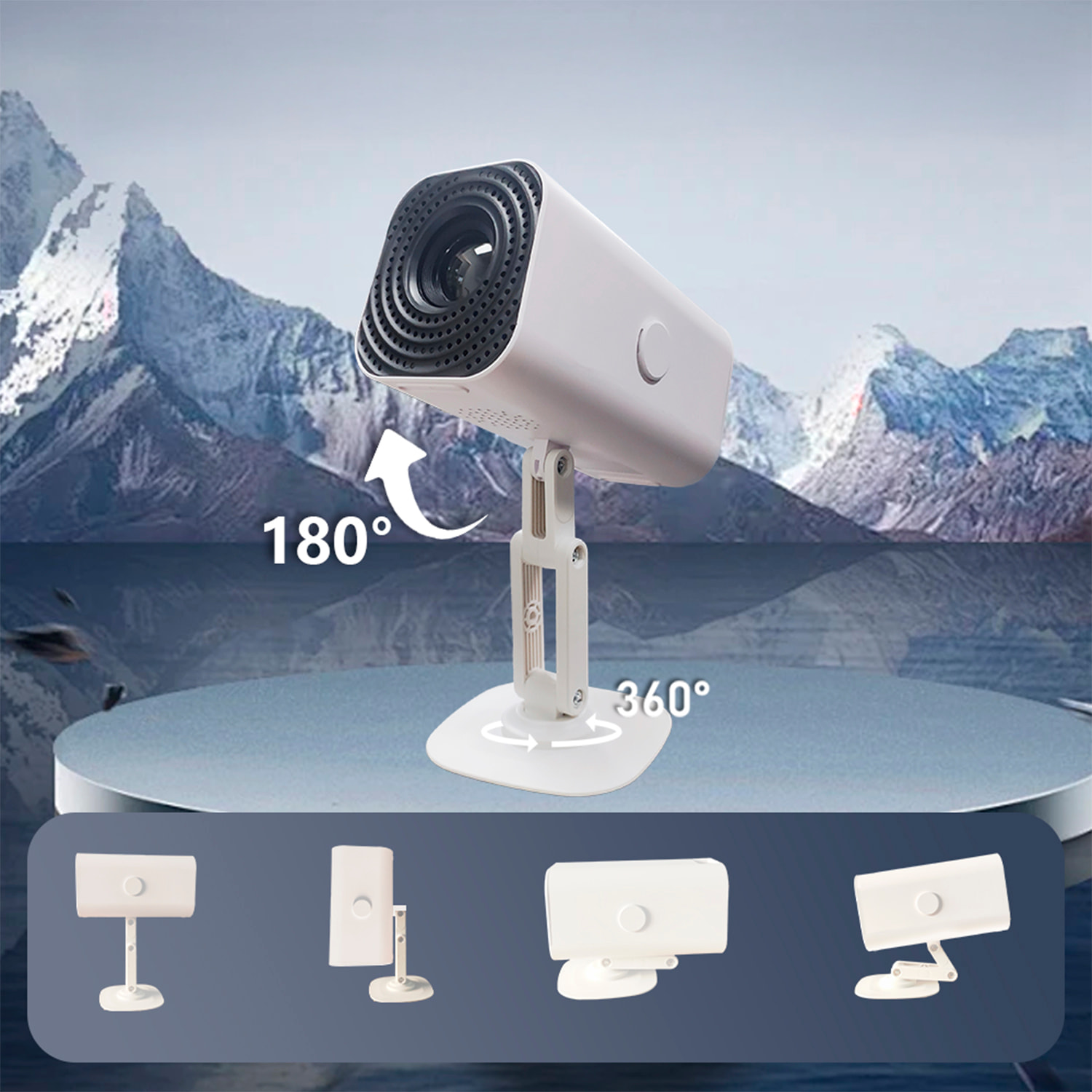 Mini proyector LCD regulable 180º. Wifi 6, duplicación de pantalla, 1080p con hasta 300 pulgadas de proyección y enfoque manual.