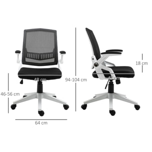 Silla de Oficina Ergonómica Silla Escritorio Giratoria Basculante con Altura Ajustable Reposabrazos Abatibles Soporte Lumbar y Respaldo Malla Transpirable 61x61x94-104 cm Negro