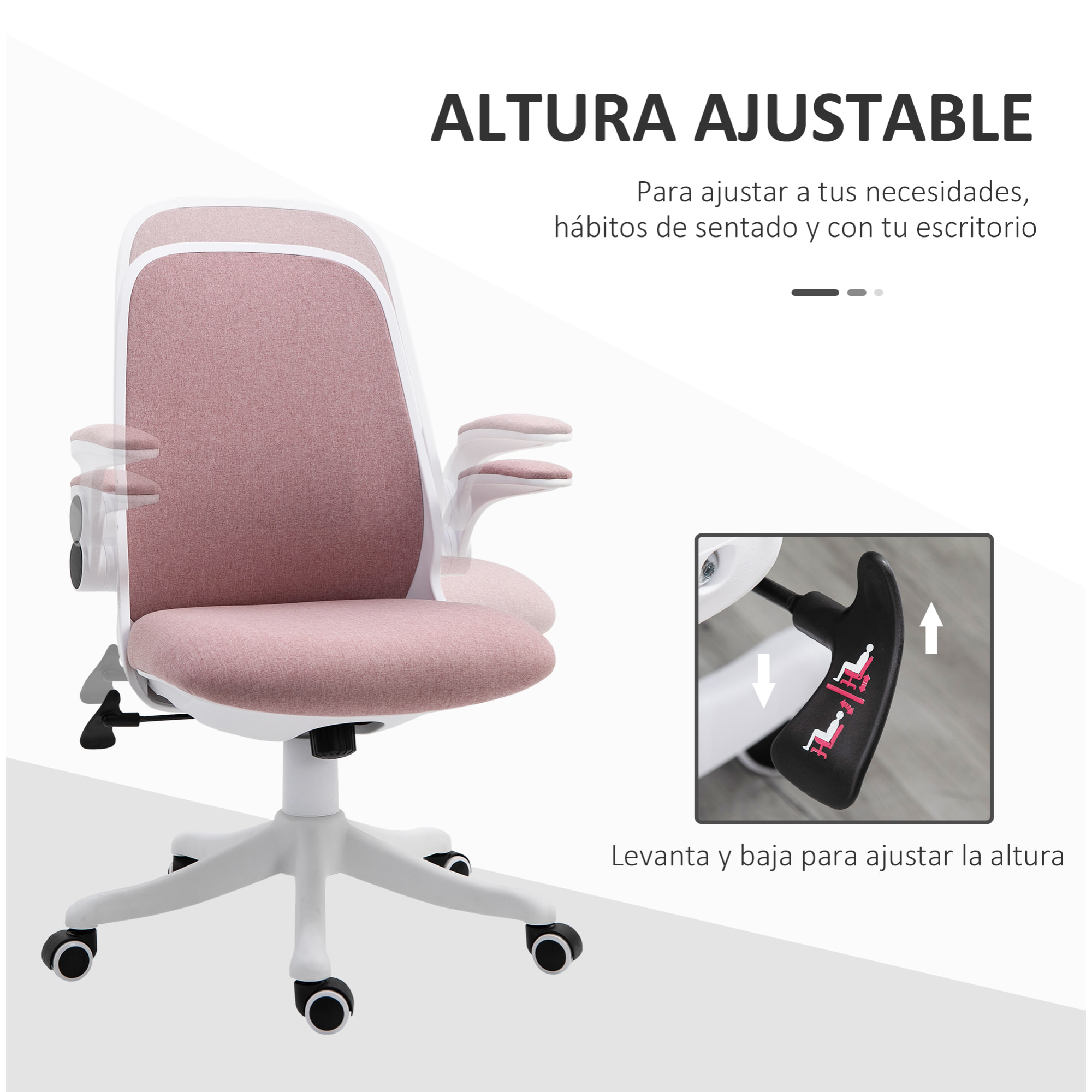 Silla de Escritorio Basculante 62,5x60x90-98 cm Rosa