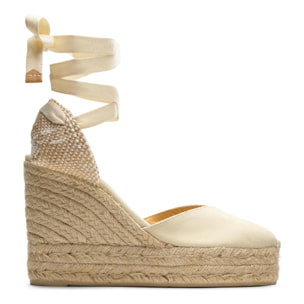 Alpargatas de cuña de mujer Chiara en algodón orgánico, cierre mediante lazada y doble plataforma