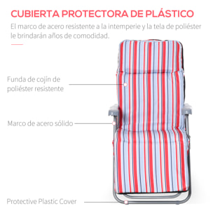 Pack de 2 Tumbonas Plegables Tumbonas de Jardín Exterior con Cojín Acolchado, Respaldo Ajustable en 5 Posiciones, Reposapiés y Marco de Acero, 60x75x65-102 cm, Rayas Rojo