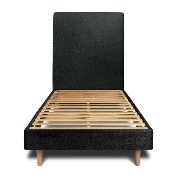 Lit avec tête de lit tapissée bouclette et sommier kit Ep14