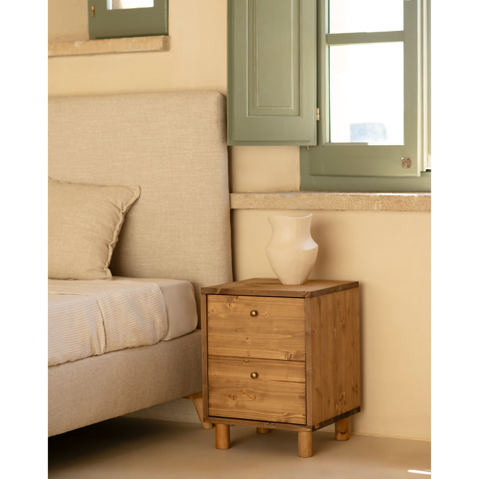 Table de chevet en bois massif avec deux tiroirs en ton chêne foncé de 51x38cm Hauteur: 50.5 Longueur: 37.5 Largeur: 36