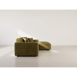 Lison - Canapé d'angle droit 4 places en velours texturé - Vert Kaki