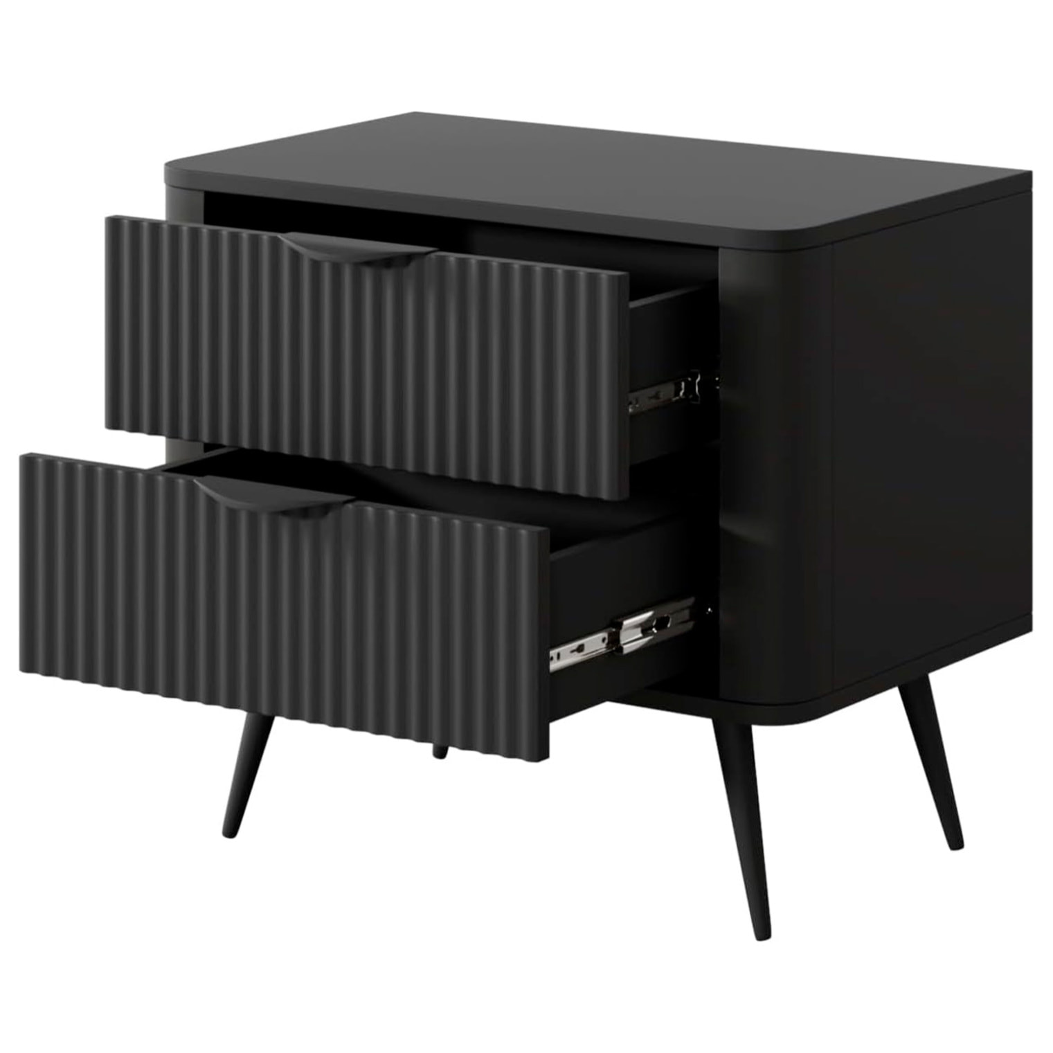 Comodino Moderno Elegante Con 2 Cassetti Capienti e Piedini Alti Camera Da Letto 63.2 x 38 x 55.3 cm Nero