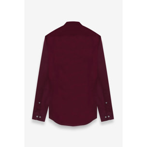 Camicia Uomo Coreano Slim Popeline Stretch Unito Bordeaux