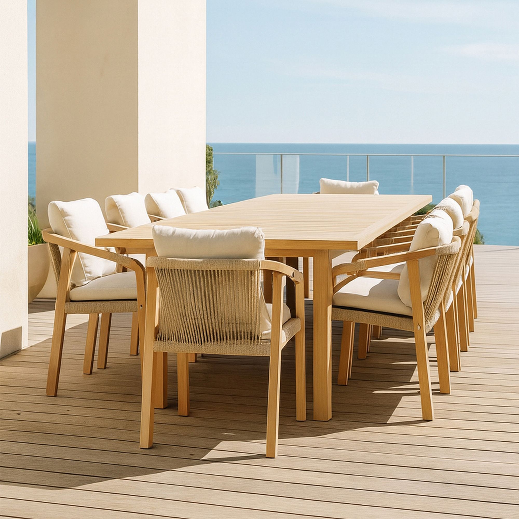 Ensemble de jardin table extensible en bois d'acacia 10 places SAONA