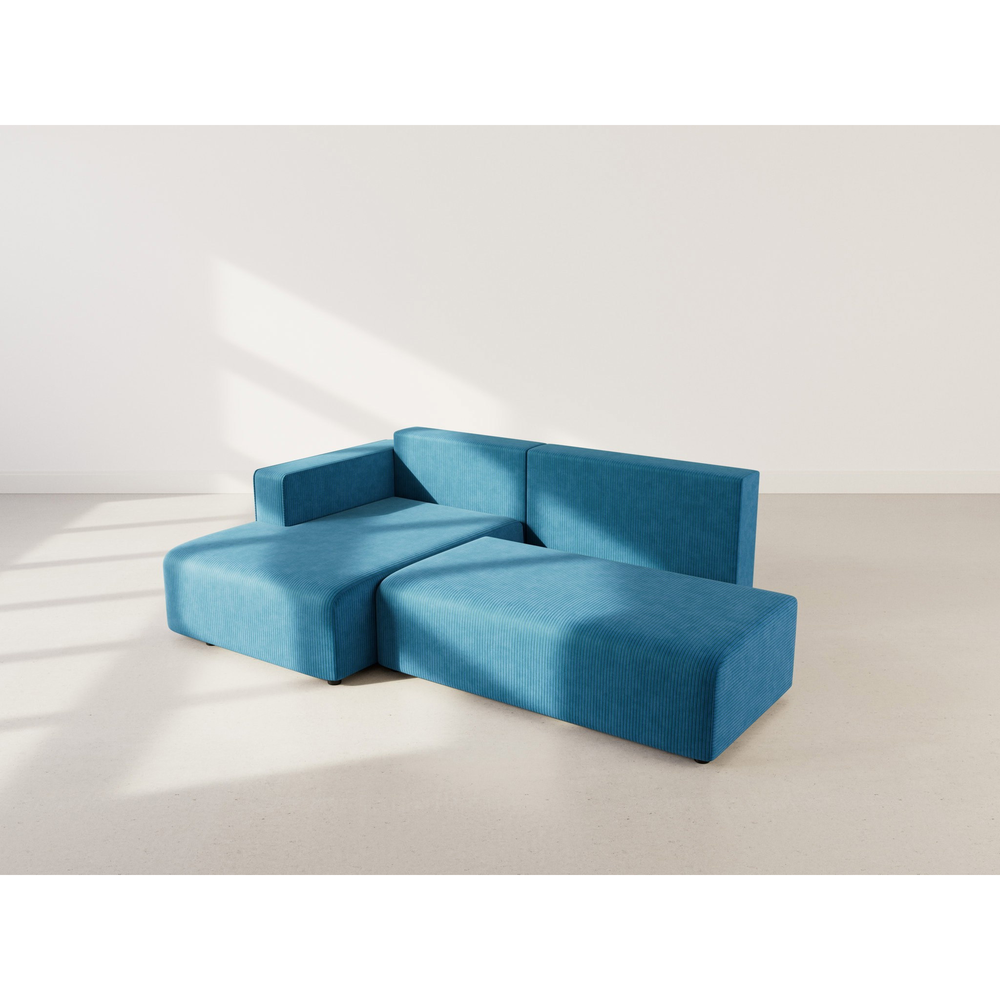 Topaze - canapé d'angle gauche 4 places convertible avec coffre en velours côtelé - Bleu