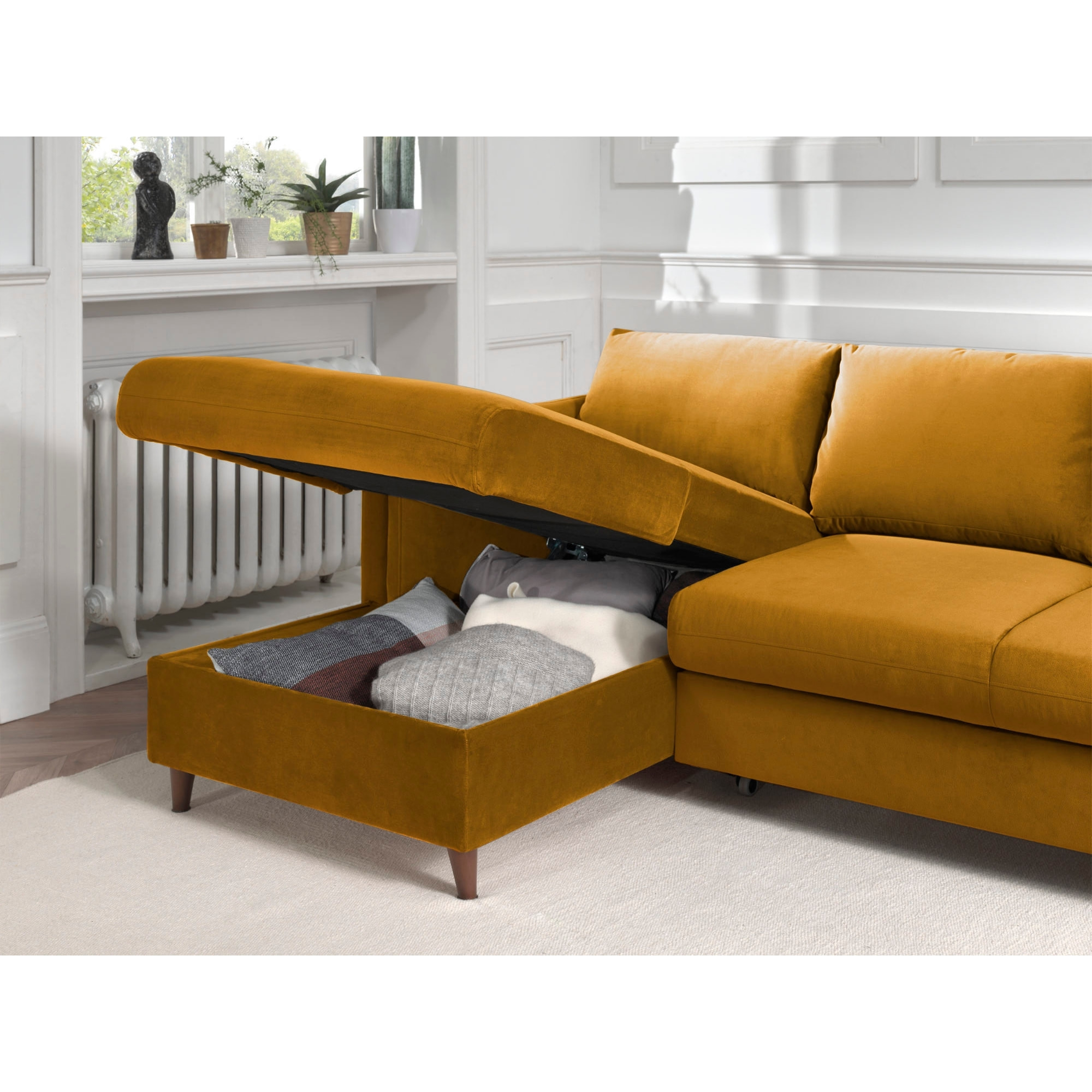 Brooke - canapé d'angle gauche - convertible avec coffre - 4 places - en velours - Jaune