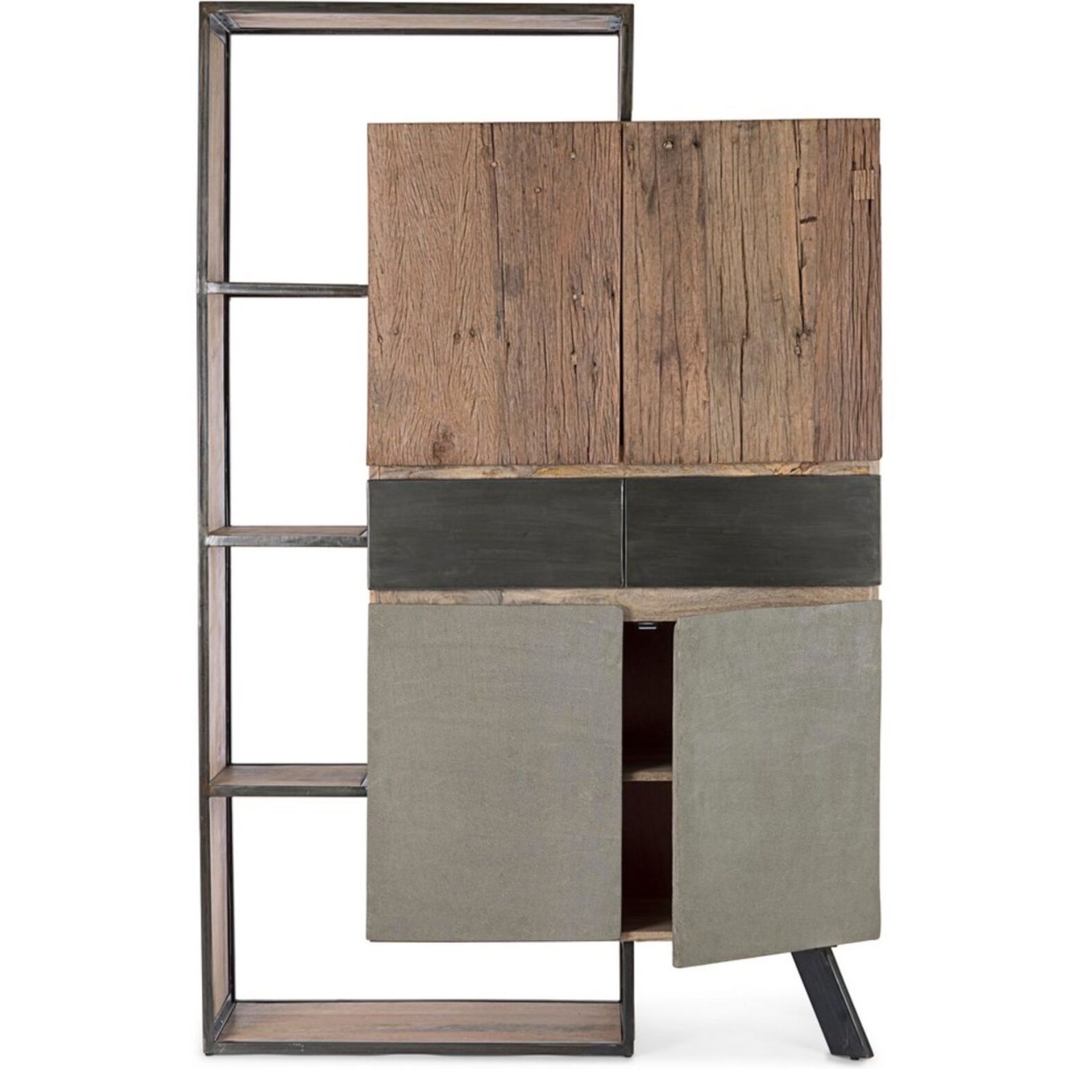 Credenza MANCHESTER in legno di mango e acciaio nero, 118x38x180 cm