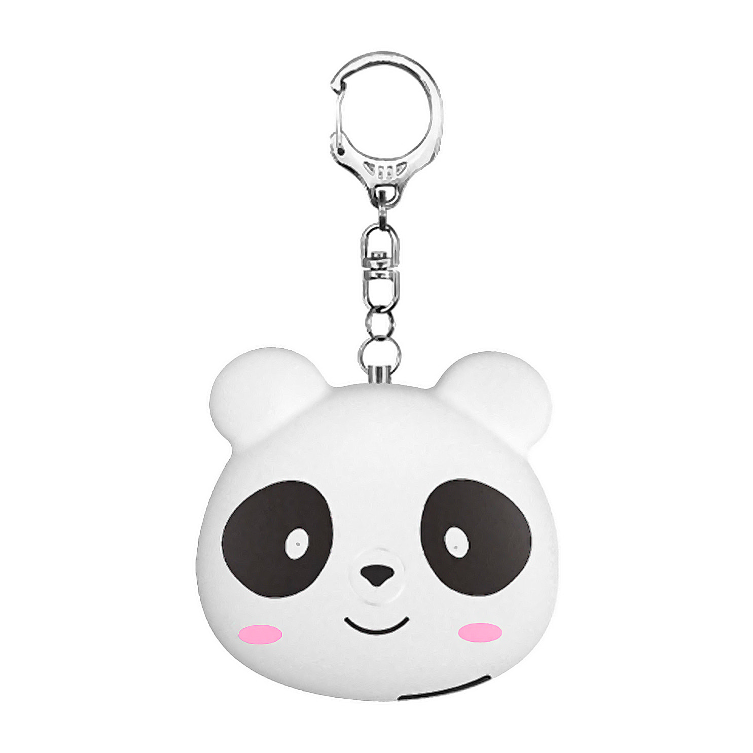 Alarma SOS personal con diseño de panda y sonido de 130dB. Batería recargable y activación rápida por tirón de anilla.