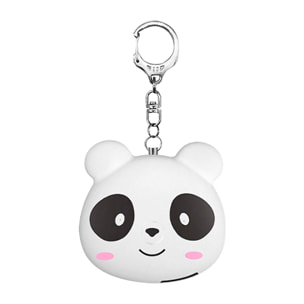 Alarma SOS personal con diseño de panda y sonido de 130dB. Batería recargable y activación rápida por tirón de anilla.