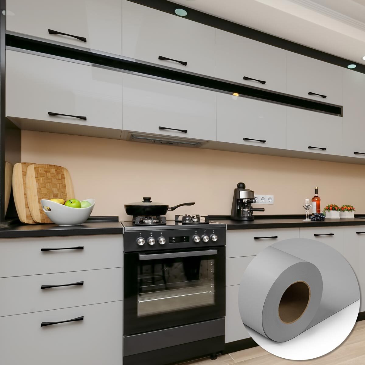 Rouleau adhésif décoratif Vinyle au Mètre - Gris clair - Sticker Lavable Imperméable Mur Cuisine Meubles