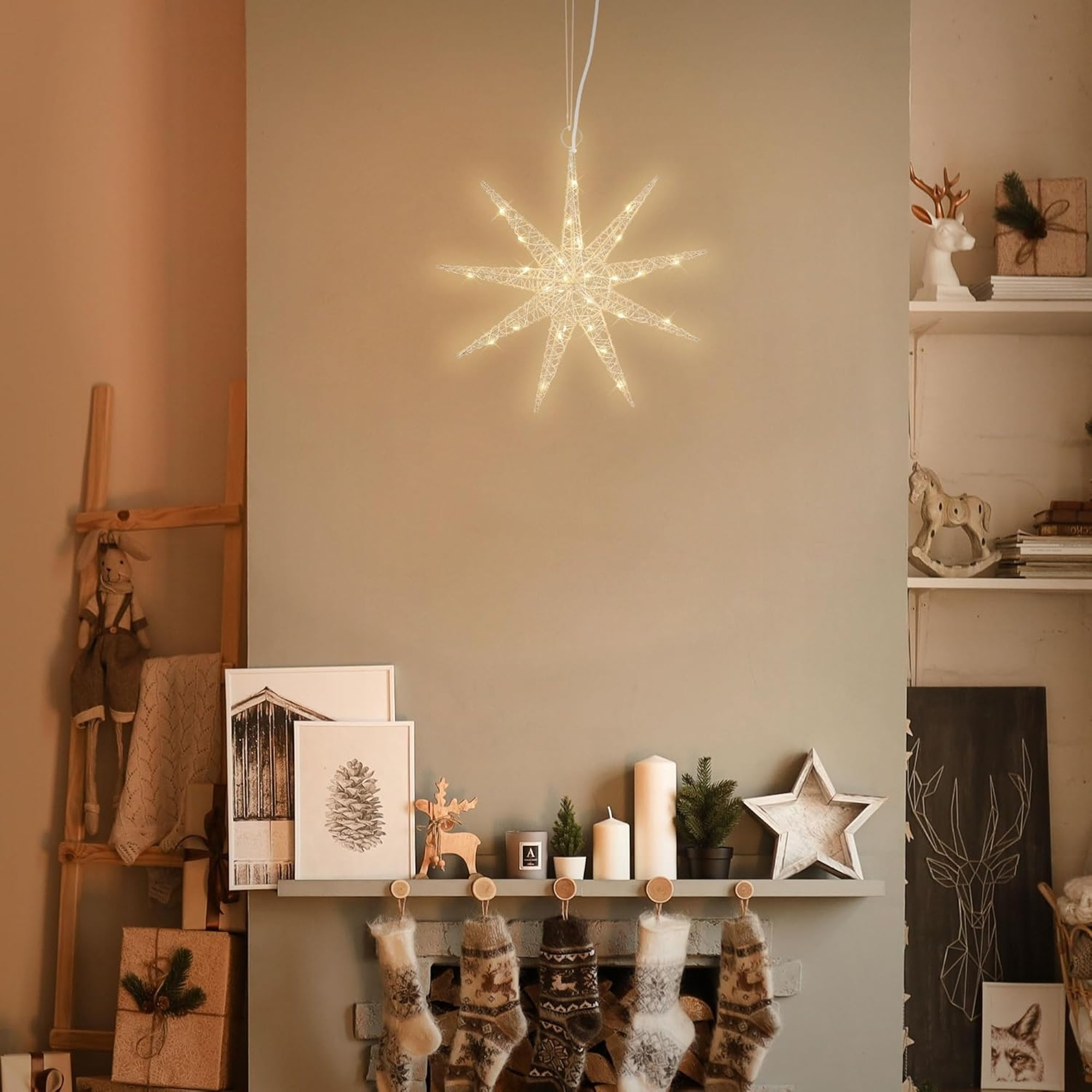 estrella de alambre led colgante con 20 luces led decorativa 30x7x0cm