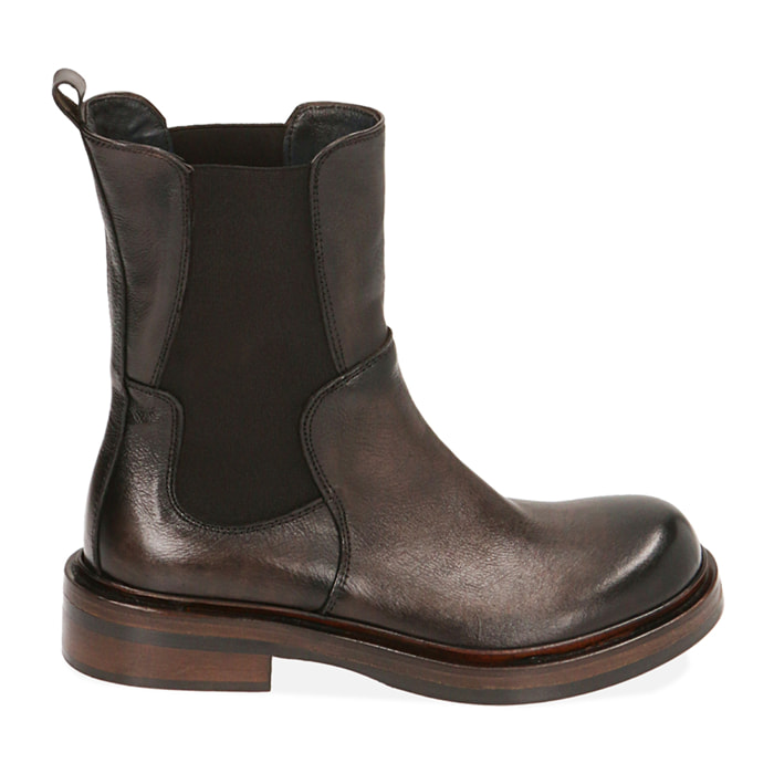 Chelsea boots testa di moro in pelle, tacco 3,5 cm