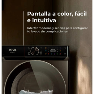 EVVO Lavadora 10 kg Nova Q10x, 1400 rpm, Clase A, Motor Inverter eDRIVE, 14 programas, vapor Steam Wash, lavado rápido 15', inox
