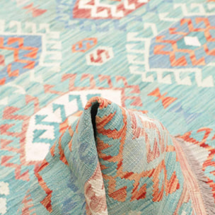 Tapis kilim géométrique, tissé à plat, en laine naturelle