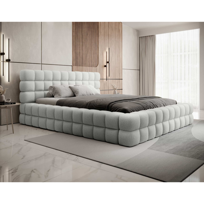 Kingston - lit coffre - 180x200 - sommier inclus - en tissu bouclette - Blanc