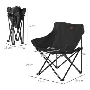 Silla de Camping Plegable Silla de Pesca Portátil con Bolsa de Transporte y Marco de Acero Carga 110 kg para Patio Campamento Picnic Senderismo Negro