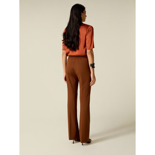 Oltre - Pantaloni regular in punto milano - Marrone