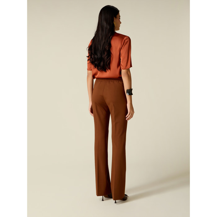 Oltre - Pantaloni regular in punto milano - Marrone