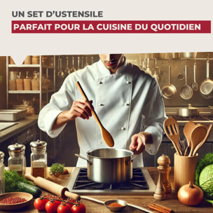 Set de 4 ustensiles de cuisine en bois FSC Fackelmann Nature