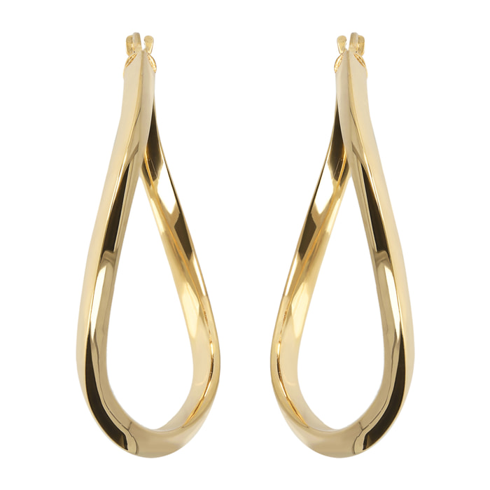 Orecchini a Cerchio Sottili in Argento 925 placcato Oro Giallo 18Kt Design Onda Diametro 4cm