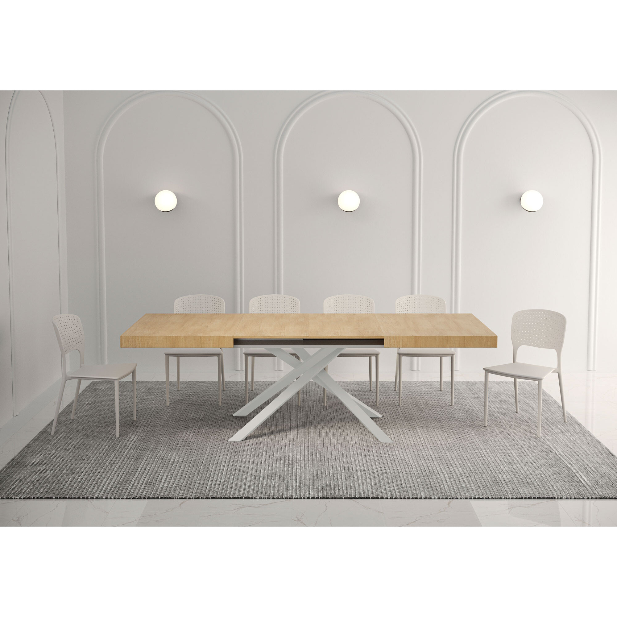 Mesa extensible 90x160/420 cm Karida roble natural patas blanca