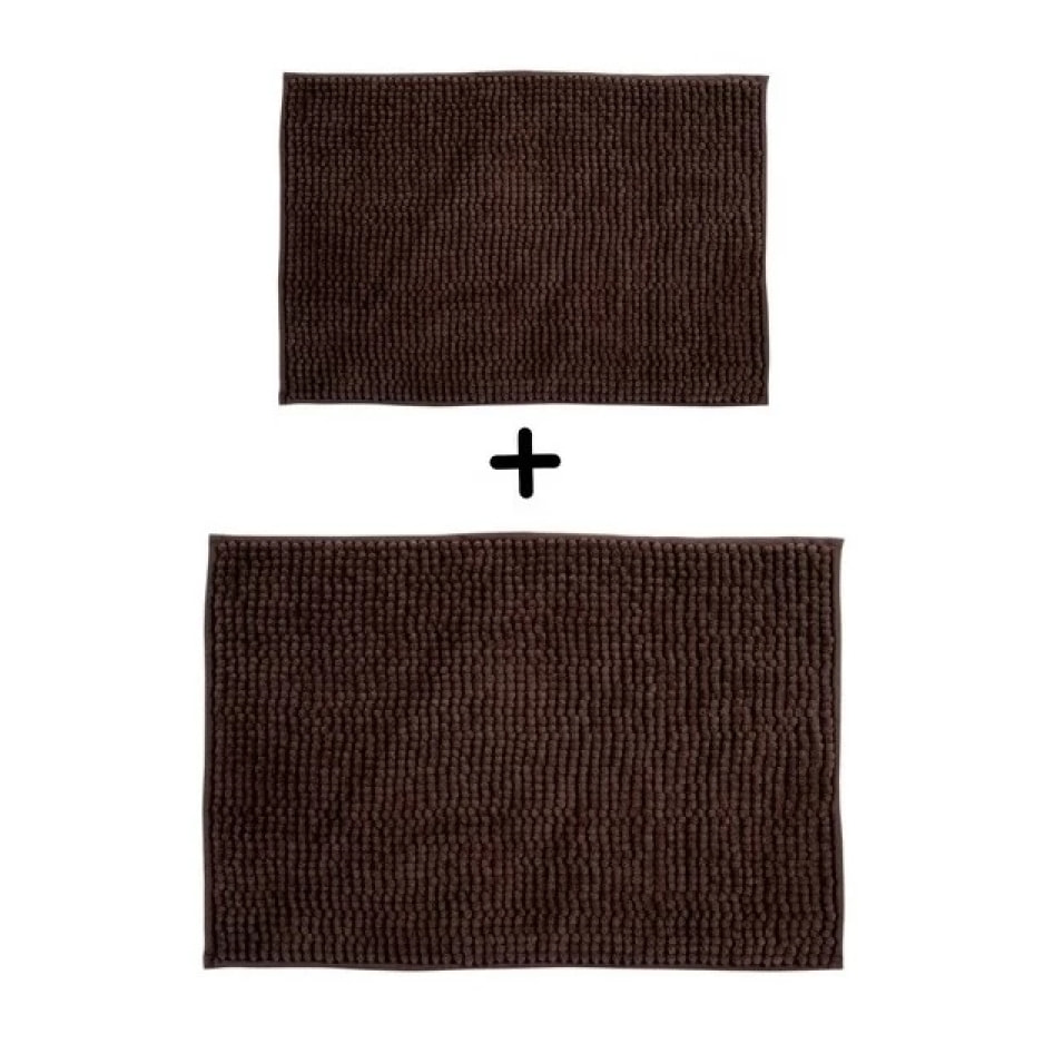 Lot de 2 Tapis de bain Microfibre CHENILLE Marron 40x60 et 60x90cm MSV