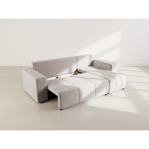 Nicole - canapé d'angle réversible 4 places convertible avec coffre en tissu - Gris clair
