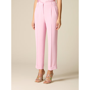 Oltre - Pantalones de tejido crepé con pinzas - Rosa