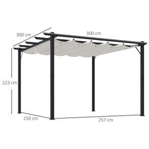 Conjunto de Pérgola Incluye 1 Pérgola de Jardín de Aluminio 3x3 m con Techo Retráctil y 1 Cubierta para Pérgola para Patio Terraza Exterior Café y Crema